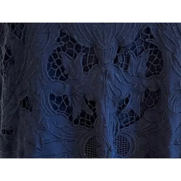 J. Jill Navy Embroidered Cut Out Overlay Sleeveless Tank/Blouse, Size L - Picture 3 of 11
